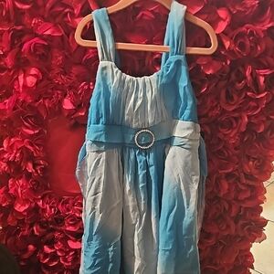 Holiday Editions Elegant Blue Ombre Tank Strap Dress Ribnon Belt Size 10/12